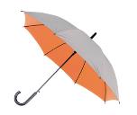 Зонт-трость с пластиковой ручкой, полуавтомат, серебро/оранжевый нейлон, D=102 см