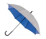 Зонт-трость с пластиковой ручкой, полуавтомат, серебро/синий нейлон, D=102 см