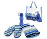 Набор пляжный: сумка, полотенце, бутылка для воды, шлепанцы; 50х35х42 см; M (38); хлопок, пластик